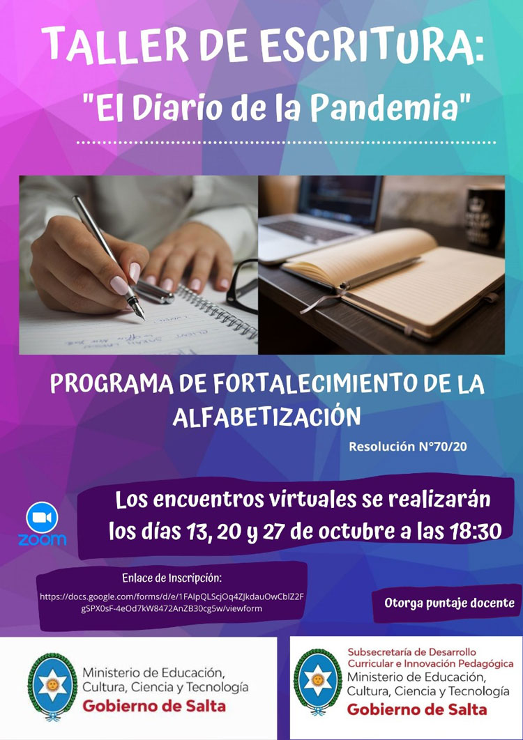 Primer Taller de Escritura “El Diario de la Pandemia” Imagen Primer Taller de Escritura “El Diario de la Pandemia”
