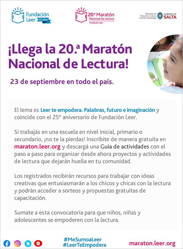 Se lanza una nueva edición 20º Maratón Nacional de Lectura Imagen Se lanza una nueva edición 20º Maratón Nacional de Lectura
