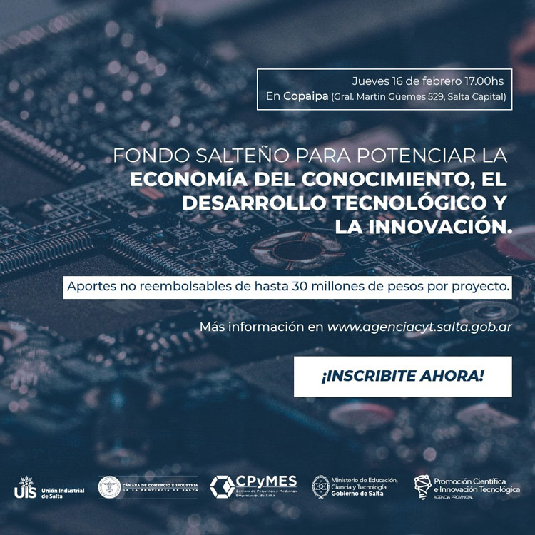 Reunión informativa para acceder al 2° Fondo Salteño para potenciar la Economía del Conocimiento Imagen Reunión informativa para acceder al 2° Fondo Salteño para potenciar la Economía del Conocimiento
