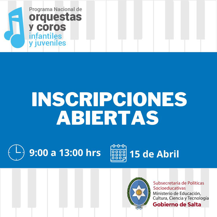 Inscripciones abiertas para el Programa Nacional de Orquestas y Coros Infantiles y Juveniles Imagen Inscripciones abiertas para el Programa Nacional de Orquestas y Coros Infantiles y Juveniles
