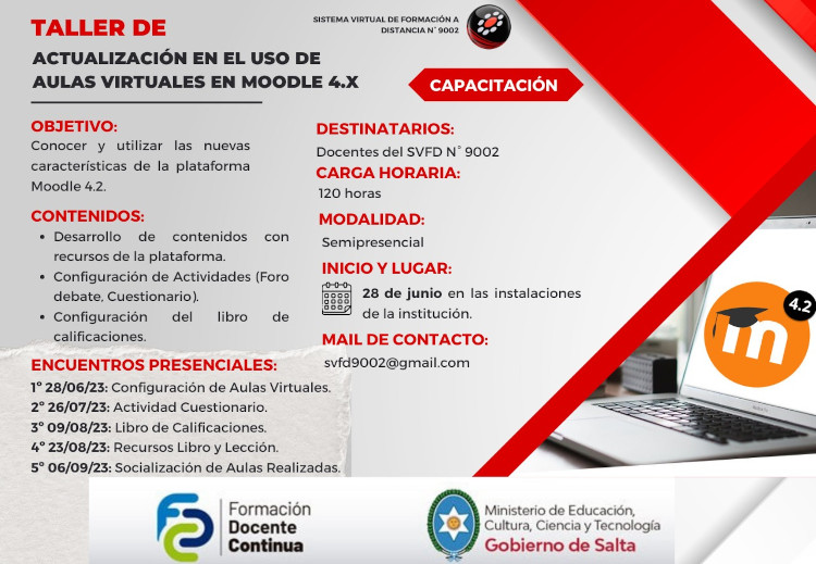 Taller de Actualización en Aulas Virtuales en Moodle 4.x Imagen Taller de Actualización en Aulas Virtuales en Moodle 4.x