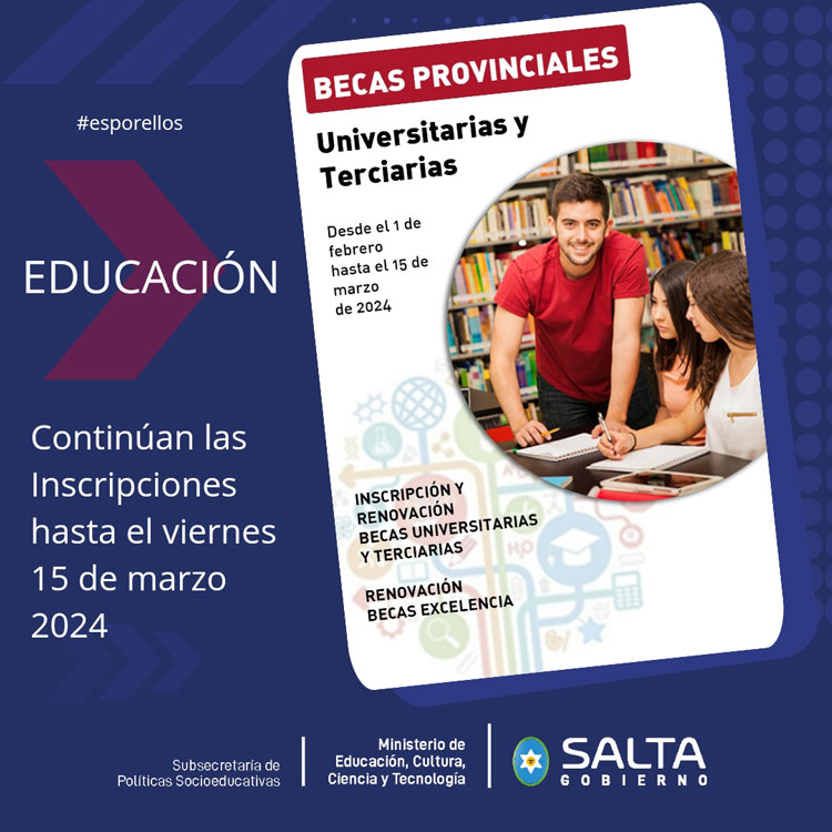 Educación continúa inscribiendo para las Becas Provinciales 2024 Imagen: Educación continúa inscribiendo para las Becas Provinciales 2024