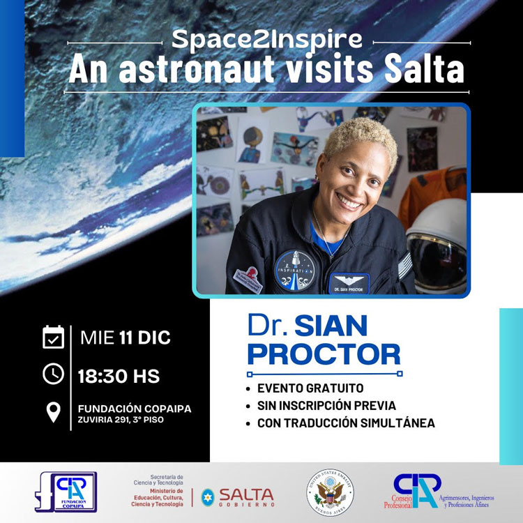 Sian Proctor, astronauta piloto de la misión espacial comercial ‘Inspiration4’, brindará una conferencia en Salta Imagen: Sian Proctor, astronauta piloto de la misión espacial comercial ‘Inspiration4’, brindará una conferencia en Salta
