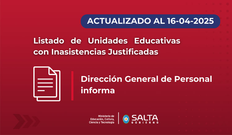 Listado de Unidades Educativas con Inasistencias Justificadas 16/04/2025 Imagen: Listado de Unidades Educativas con Inasistencias Justificadas 16/04/2025