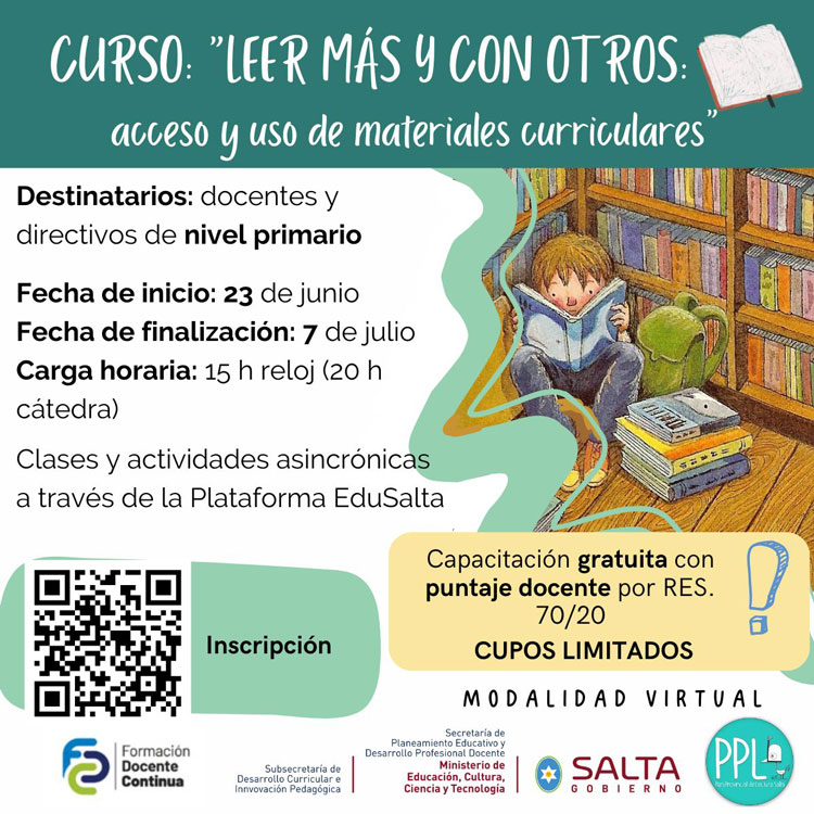 Imagen: Curso con puntaje docente: Leer más (y con otros): acceso y uso de materiales curriculares