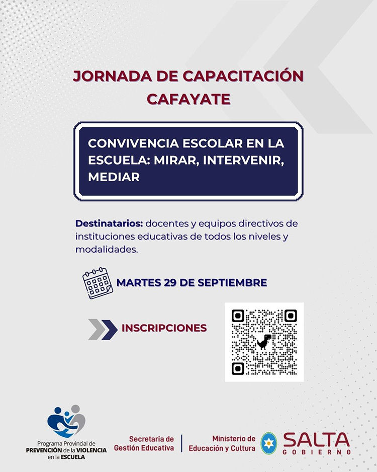 Imagen: Cafayate: Realizarán una jornada de formación docente sobre convivencia, intervención y mediación escolar