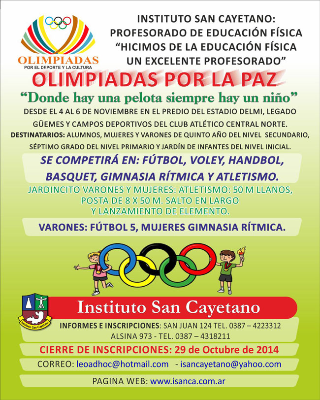 El Instituto San Cayetano organiza las Olimpiadas por la Paz El Instituto San Cayetano organiza las Olimpiadas por la Paz