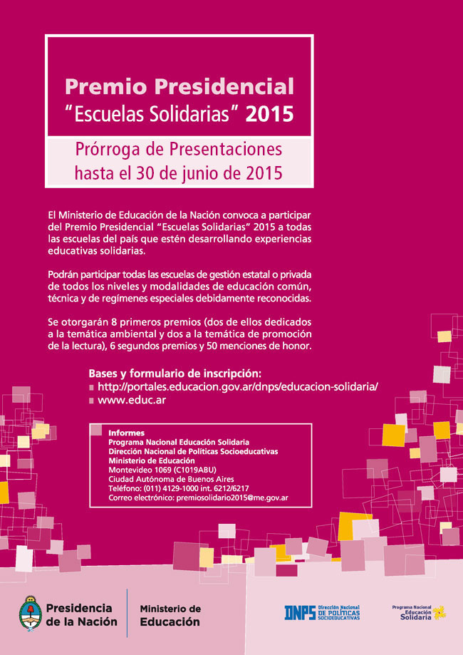 Premio Presidencial Escuelas Solidarias 2015 - Prórroga