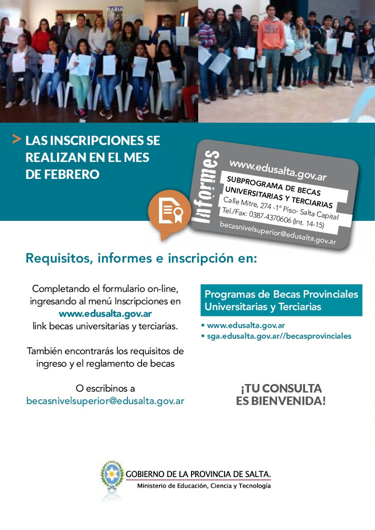 El 1 de febrero inician las inscripciones para becas universitarias y terciarias