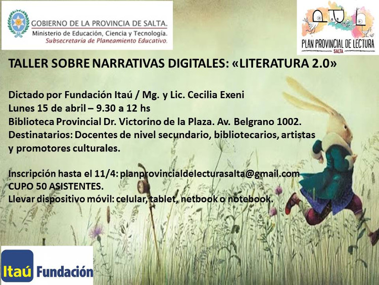 El Plan Provincial de Lectura invita a participar del taller de Formación sobre Narrativas Digitales