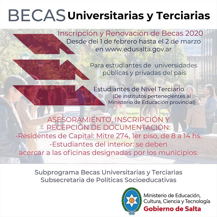 En febrero comienzan las inscripciones para recibir Becas Universitarias y Terciarias 2020 En febrero comienzan las inscripciones para recibir Becas Universitarias y Terciarias 2020