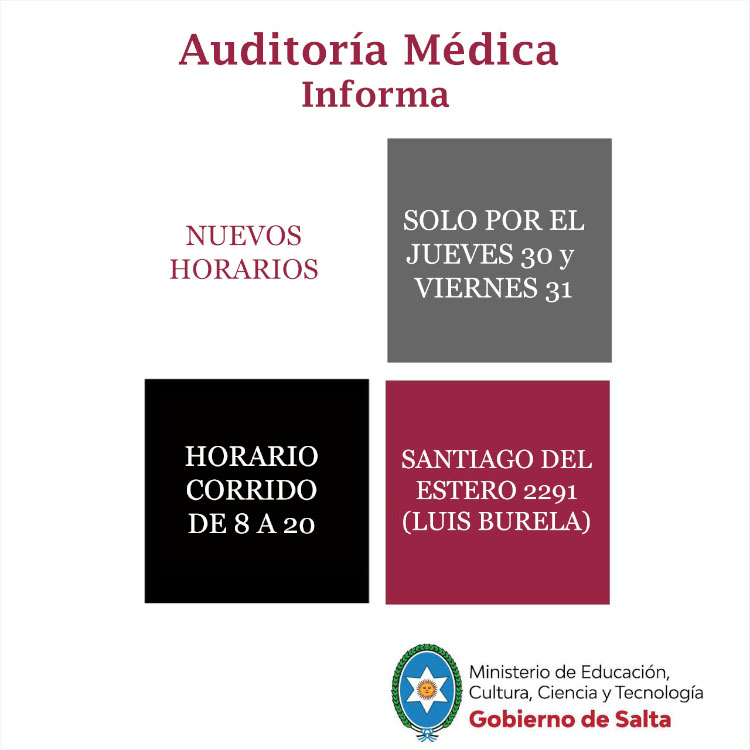 Ministerio de Educación, Cultura, Ciencia y Tecnología informa los horarios de atención de Auditoría Médica