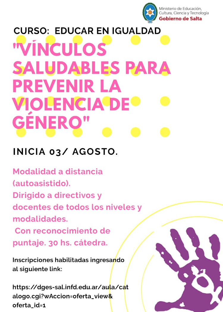 Curso Educar en Igualdad, vínculos saludables para prevenir la violencia de género title=