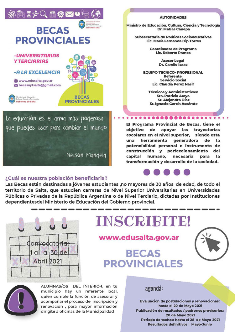 Infomación Becas Provinciales